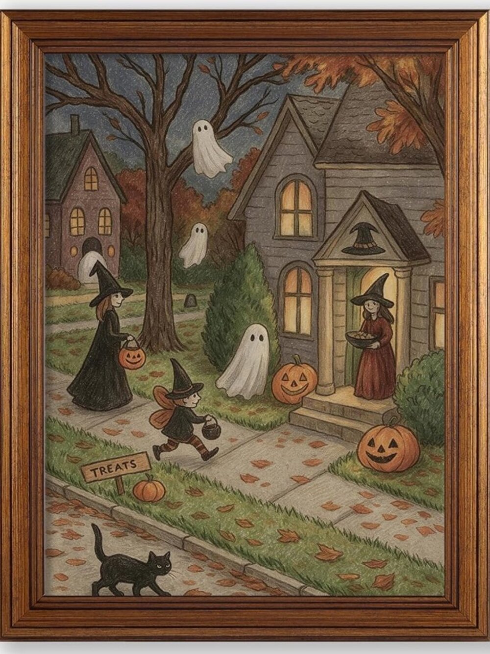 Vintage Halloween Witch Ghost Poster - 20x30 Gothic Wall Art, Dark Academia